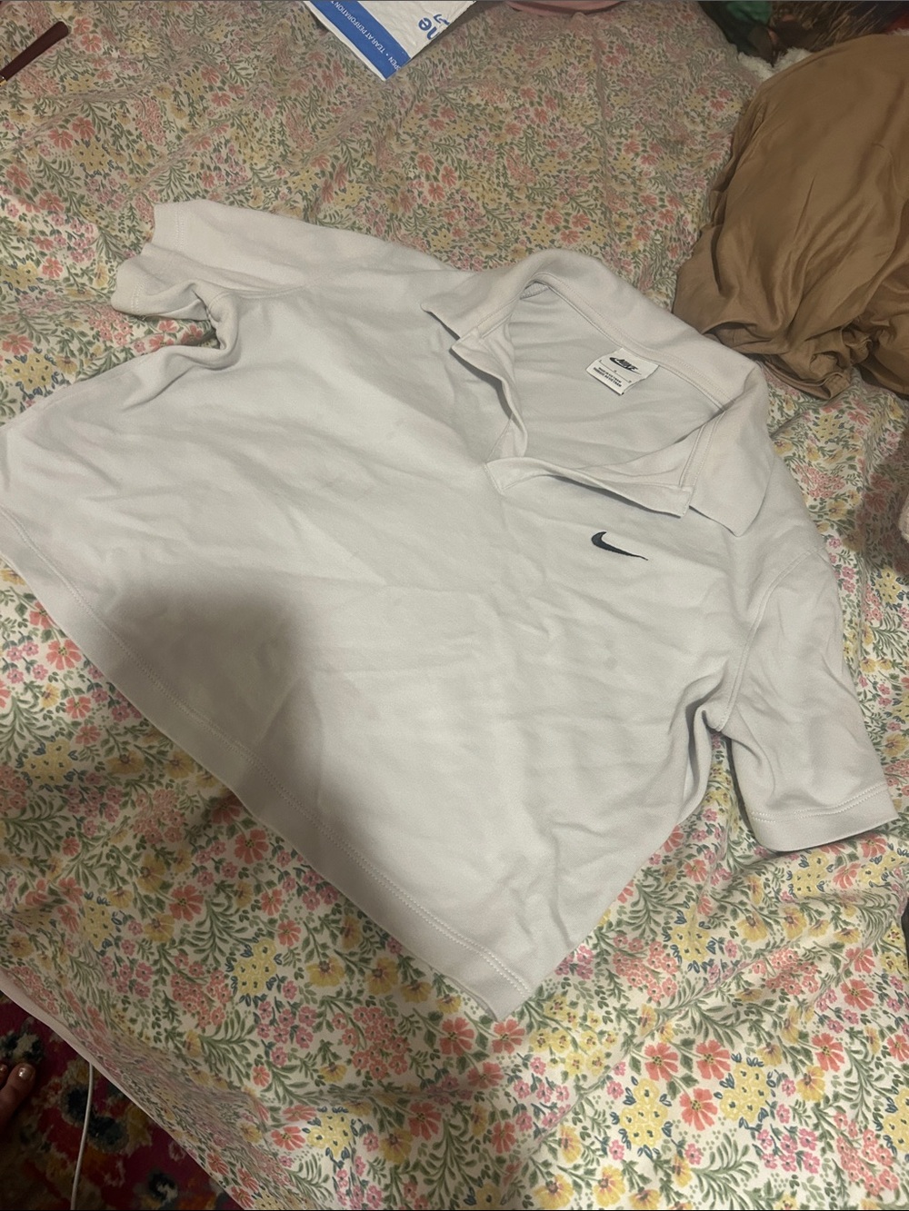 Nike White Cropped Polo with Black Swoosh